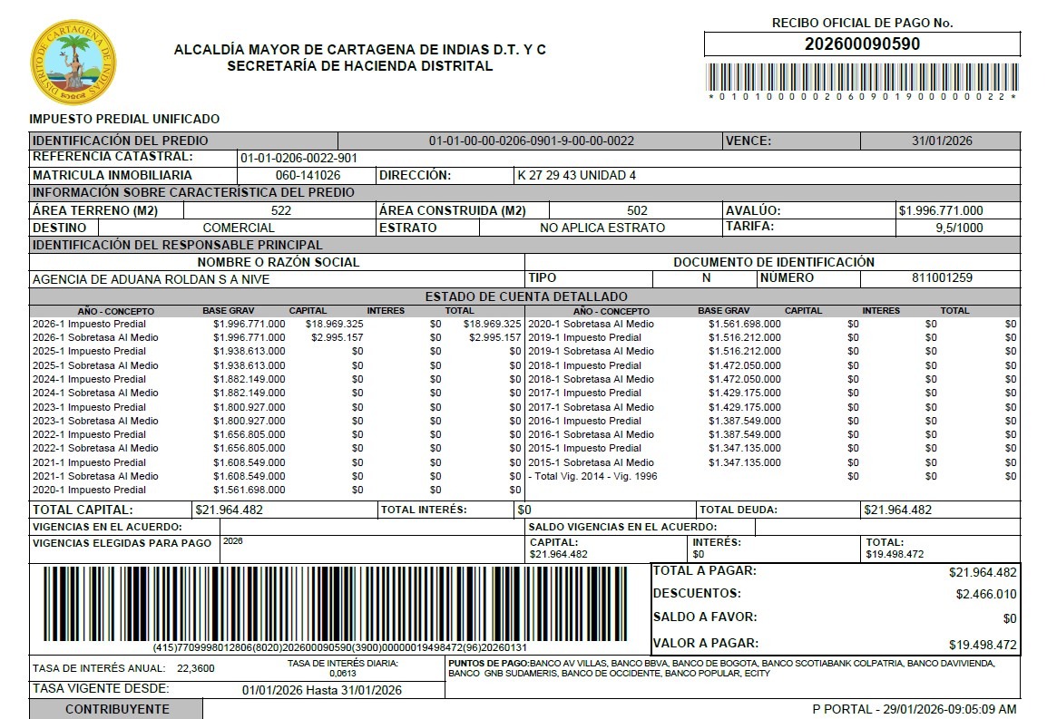 Recibo de impuesto predial
